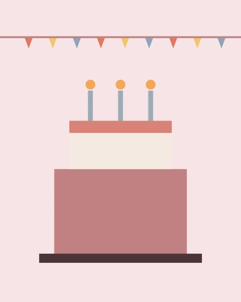 Illustration of a celebration cake with three candles
