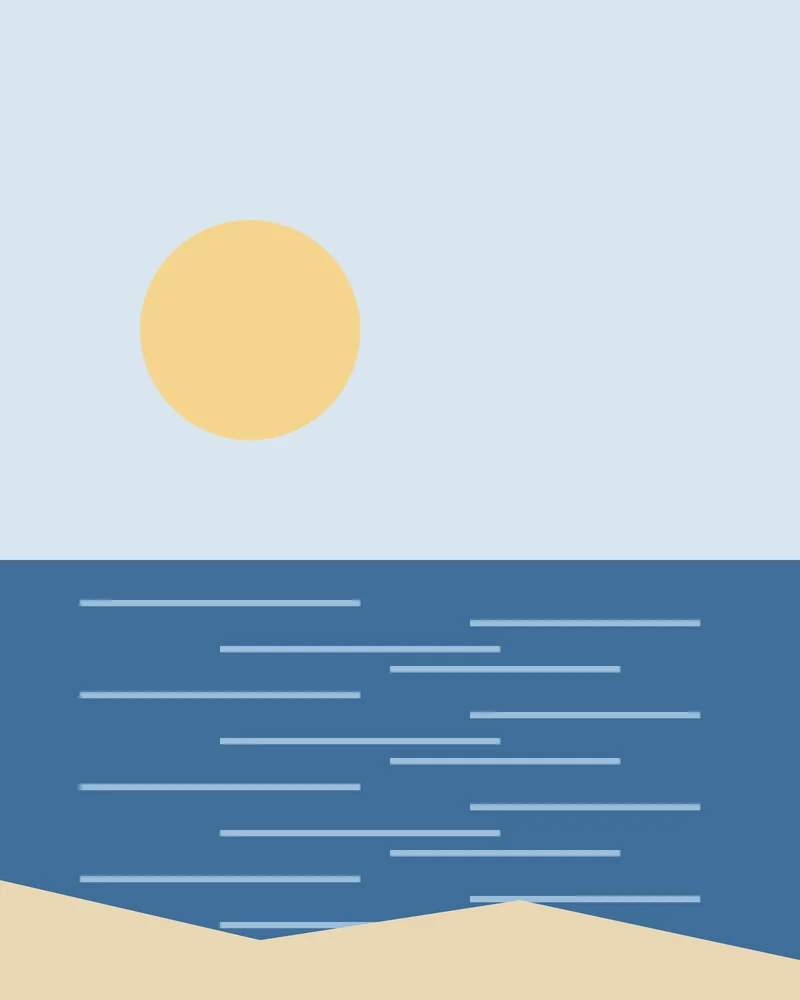 Illustration of a calm sea under a pale sun